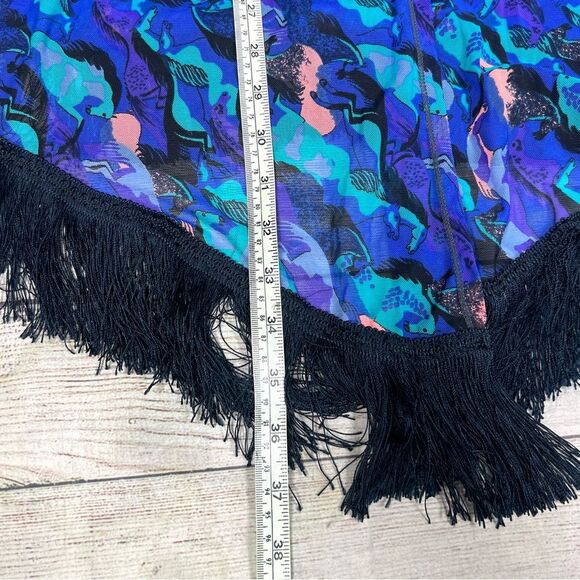 Maaji Multicolor Saddles Equestrian Print Fringe Kimono Swim Cover-up Retro Sz S - Picture 13 of 13